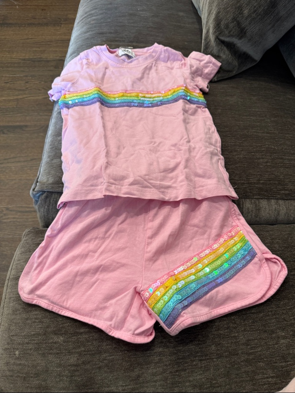 Lola + The Boys Pink Sequin Rainbow Short Pajama Set
